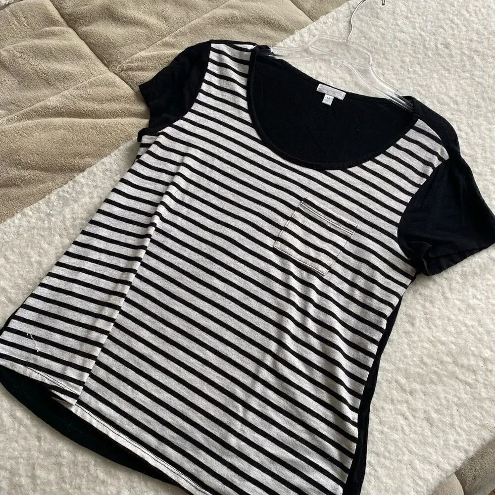 Charming Charlie Black and White Stripe T Shirt with Solid Black Back Size M